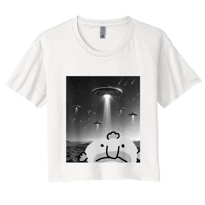 Funny Blobfish Selfie Ufos Ailen Retro Women Graphic Women's Crop Top Tee