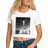 Funny Blobfish Selfie Ufos Ailen Retro Women Graphic Women's Crop Top Tee
