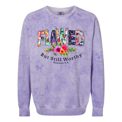 Flawed But Still Worthy Redeemed And Forgiven Christian Colorblast Crewneck Sweatshirt