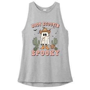 Funny Boot Scootin Spooky Cowboy Ghost Halloween Ladies PosiCharge Tri-Blend Wicking Tank