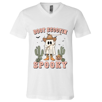Funny Boot Scootin Spooky Cowboy Ghost Halloween V-Neck T-Shirt