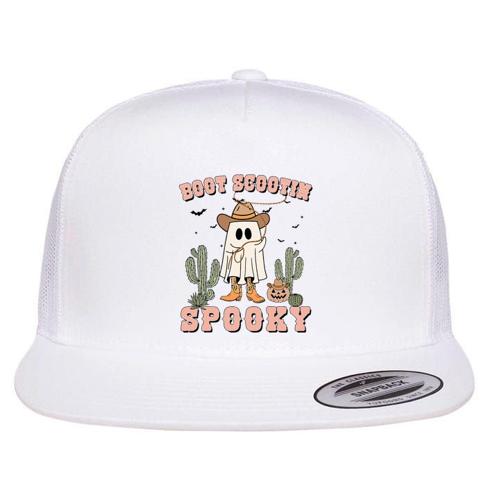 Funny Boot Scootin Spooky Cowboy Ghost Halloween Flat Bill Trucker Hat
