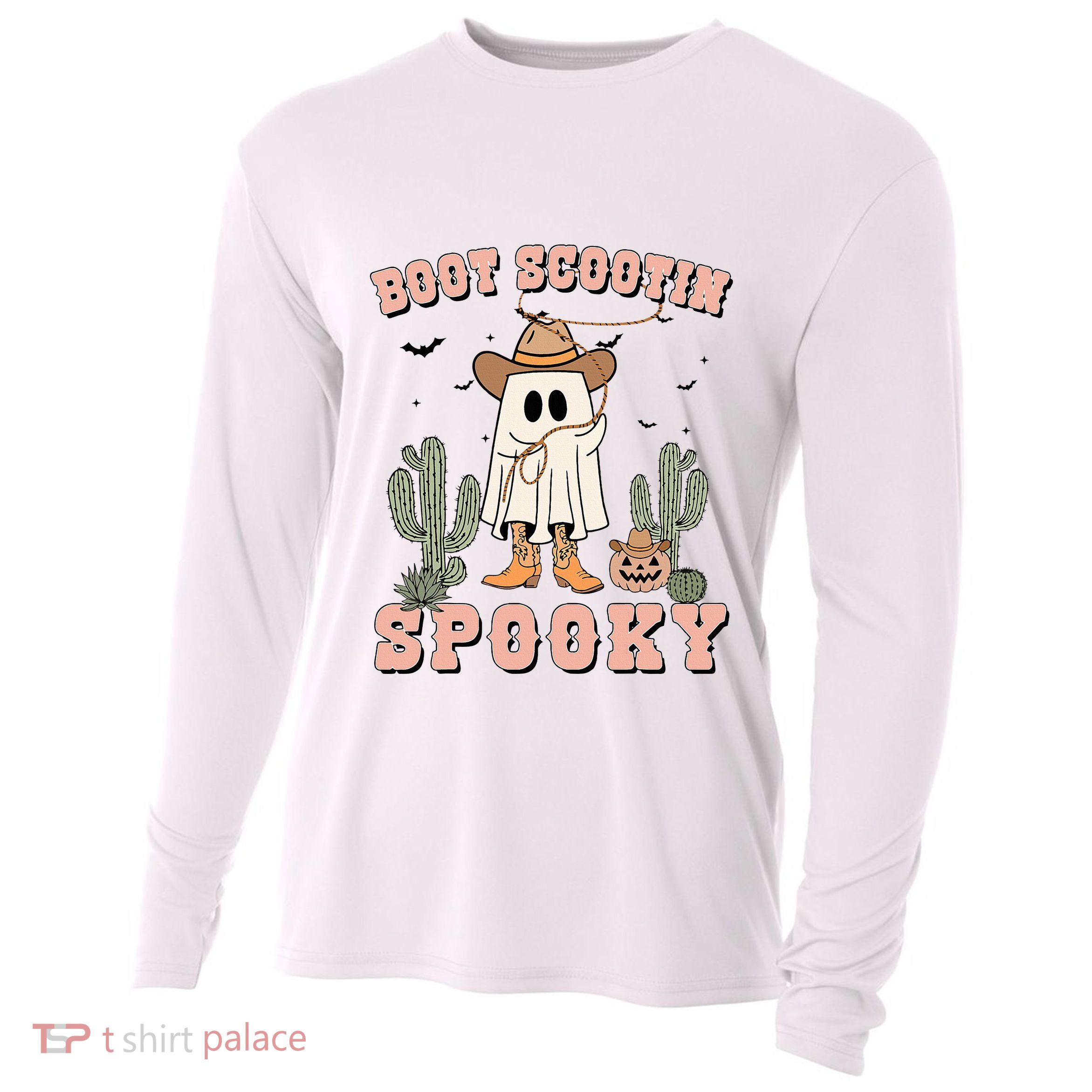 Funny Boot Scootin Spooky Cowboy Ghost Halloween Cooling Performance Long Sleeve Crew