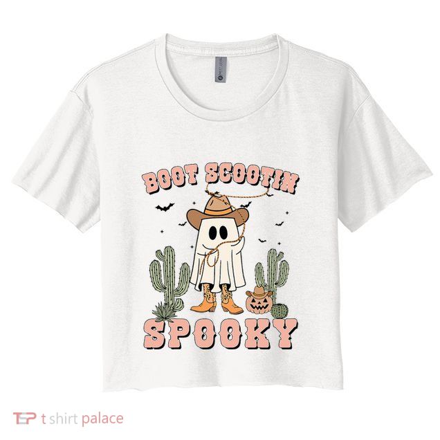 Funny Boot Scootin Spooky Cowboy Ghost Halloween Crop Top