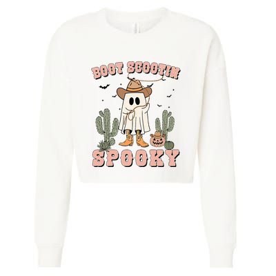 Funny Boot Scootin Spooky Cowboy Ghost Halloween Cropped Pullover Crew