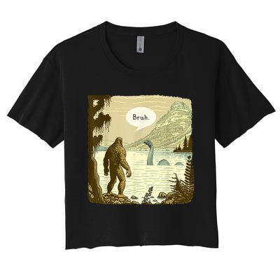 Funny Bigfoot Sasquatch Loch Ness Monster Introvert Bruh Women's Crop Top Tee