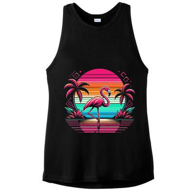 Flamingo Beach Summer Vibes Palm Tree Tropical Summer Ladies PosiCharge Tri-Blend Wicking Tank