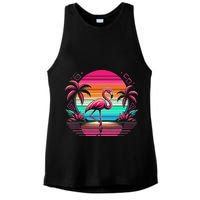 Flamingo Beach Summer Vibes Palm Tree Tropical Summer Ladies PosiCharge Tri-Blend Wicking Tank