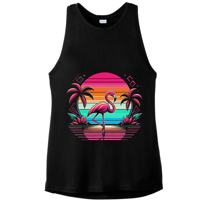 Flamingo Beach Summer Vibes Palm Tree Tropical Summer Ladies PosiCharge Tri-Blend Wicking Tank