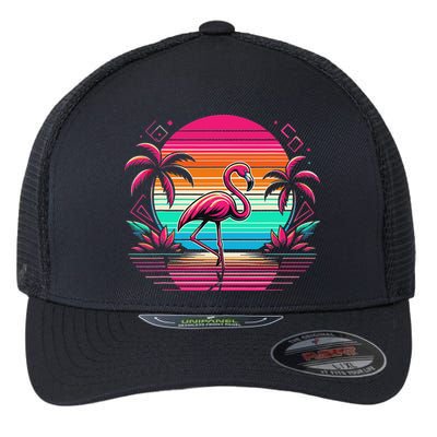 Flamingo Beach Summer Vibes Palm Tree Tropical Summer Flexfit Unipanel Trucker Cap