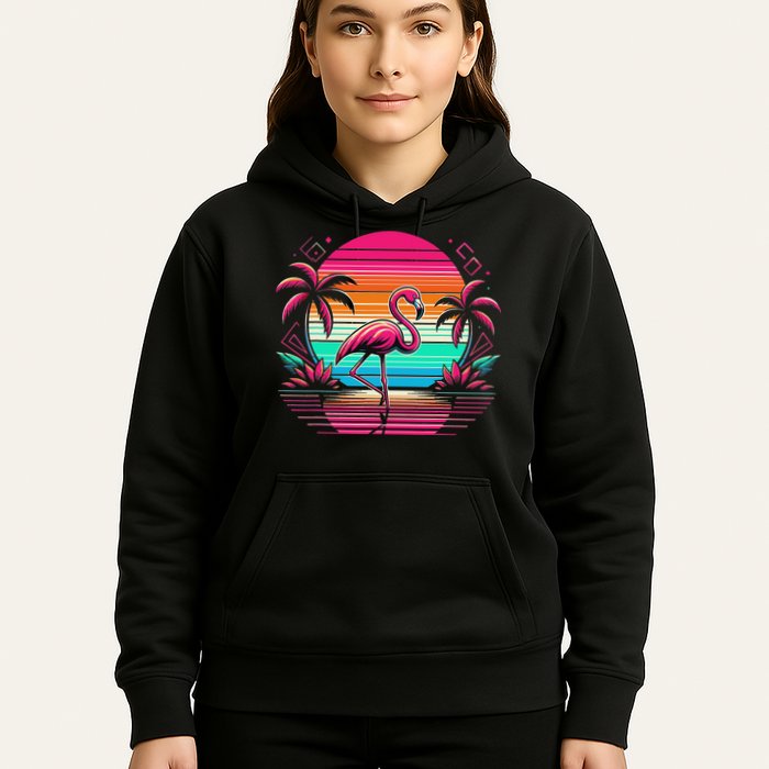 Flamingo Beach Summer Vibes Palm Tree Tropical Summer Hoodie