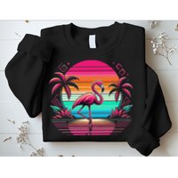 Flamingo Beach Summer Vibes Palm Tree Tropical Summer Sweatshirt
