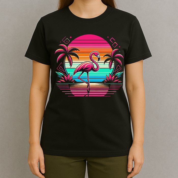 Flamingo Beach Summer Vibes Palm Tree Tropical Summer T-Shirt