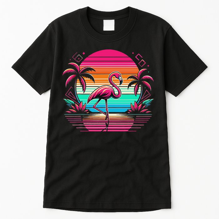 Flamingo Beach Summer Vibes Palm Tree Tropical Summer Tall T-Shirt
