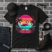 Flamingo Beach Summer Vibes Palm Tree Tropical Summer Tall T-Shirt
