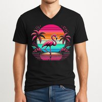 Flamingo Beach Summer Vibes Palm Tree Tropical Summer V-Neck T-Shirt