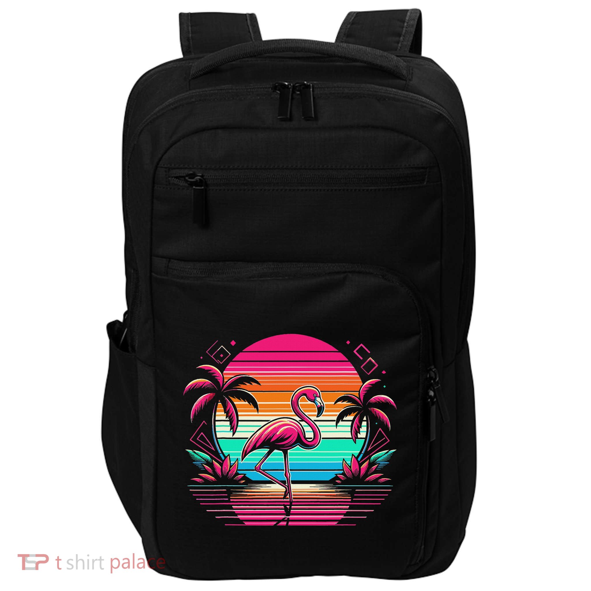Flamingo Beach Summer Vibes Palm Tree Tropical Summer Impact Tech Backpack