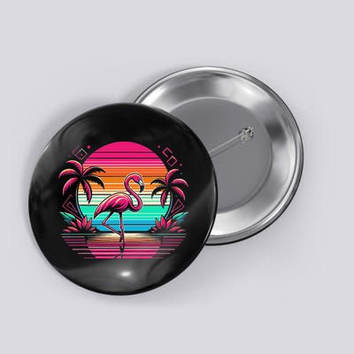 Flamingo Beach Summer Vibes Palm Tree Tropical Summer Button