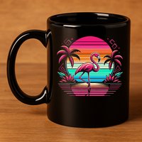 Flamingo Beach Summer Vibes Palm Tree Tropical Summer 11oz C Handle Ceramic Mug