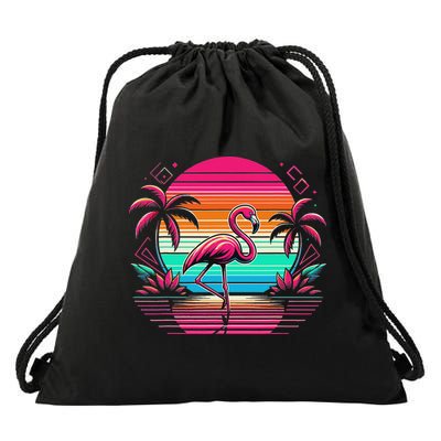 Flamingo Beach Summer Vibes Palm Tree Tropical Summer Drawstring Bag