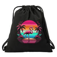 Flamingo Beach Summer Vibes Palm Tree Tropical Summer Drawstring Bag