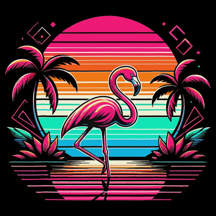 Flamingo Beach Summer Vibes Palm Tree Tropical Summer Flatbill Hat