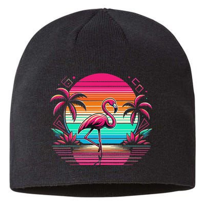 Flamingo Beach Summer Vibes Palm Tree Tropical Summer Sustainable Beanie