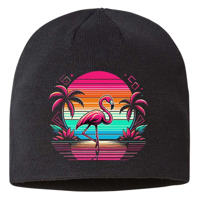 Flamingo Beach Summer Vibes Palm Tree Tropical Summer Sustainable Beanie
