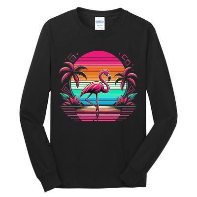 Flamingo Beach Summer Vibes Palm Tree Tropical Summer Tall Long Sleeve T-Shirt