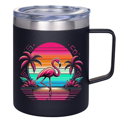 Flamingo Beach Summer Vibes Palm Tree Tropical Summer 12oz Stainless Steel Coffee Mug