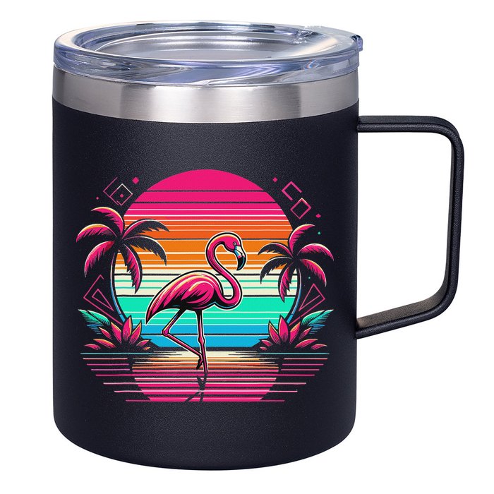 Flamingo Beach Summer Vibes Palm Tree Tropical Summer 12oz Stainless Steel Coffee Mug