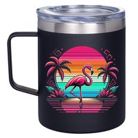 Flamingo Beach Summer Vibes Palm Tree Tropical Summer 12oz Stainless Steel Coffee Mug