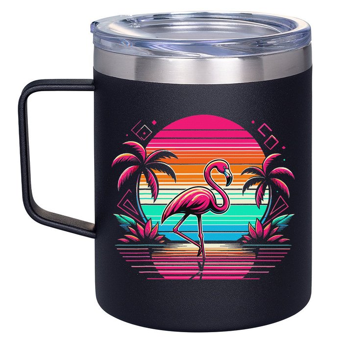 Flamingo Beach Summer Vibes Palm Tree Tropical Summer 12oz Stainless Steel Coffee Mug