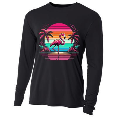 Flamingo Beach Summer Vibes Palm Tree Tropical Summer Cooling Performance Long Sleeve Crew