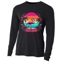 Flamingo Beach Summer Vibes Palm Tree Tropical Summer Cooling Performance Long Sleeve Crew