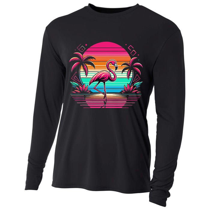 Flamingo Beach Summer Vibes Palm Tree Tropical Summer Cooling Performance Long Sleeve Crew