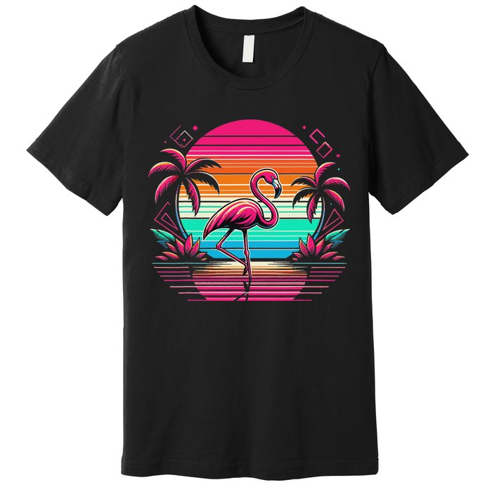 Flamingo Beach Summer Vibes Palm Tree Tropical Summer Premium T-Shirt