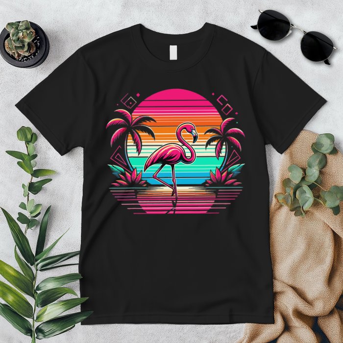 Flamingo Beach Summer Vibes Palm Tree Tropical Summer Premium T-Shirt