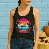 Flamingo Beach Summer Vibes Palm Tree Tropical Summer Womens Tank Top