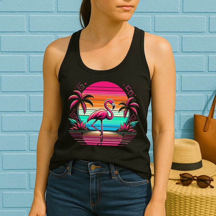 Flamingo Beach Summer Vibes Palm Tree Tropical Summer Womens Tank Top