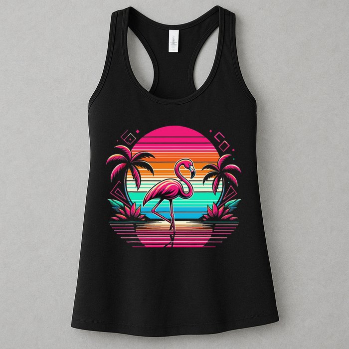 Flamingo Beach Summer Vibes Palm Tree Tropical Summer Womens Tank Top