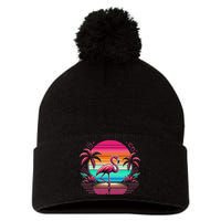Flamingo Beach Summer Vibes Palm Tree Tropical Summer Pom Pom 12in Knit Beanie
