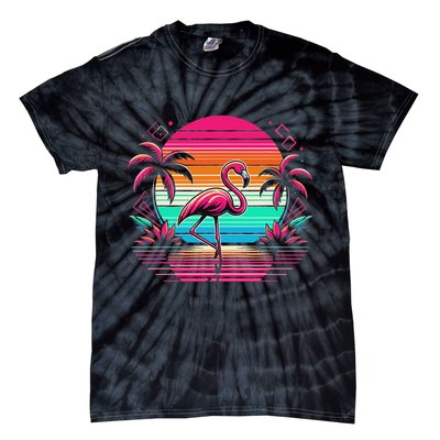Flamingo Beach Summer Vibes Palm Tree Tropical Summer Tie-Dye T-Shirt