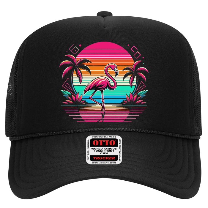 Flamingo Beach Summer Vibes Palm Tree Tropical Summer Trucker Hat