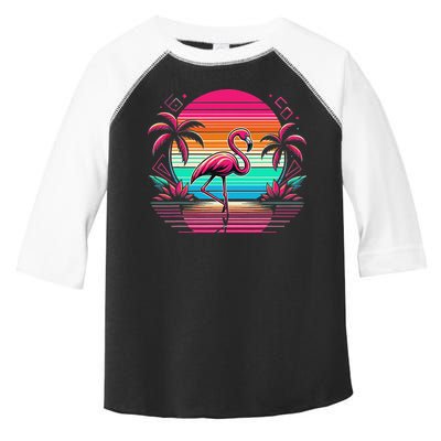 Flamingo Beach Summer Vibes Palm Tree Tropical Summer Toddler Fine Jersey T-Shirt