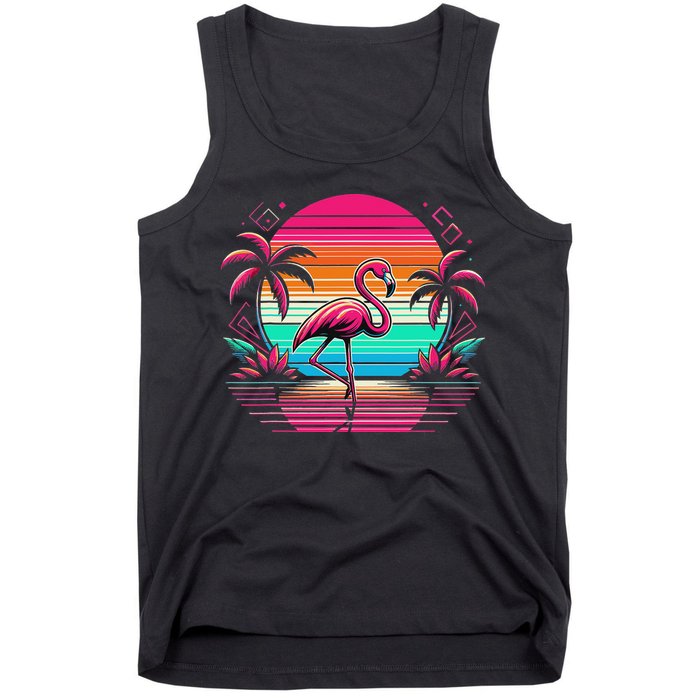 Flamingo Beach Summer Vibes Palm Tree Tropical Summer Tank Top