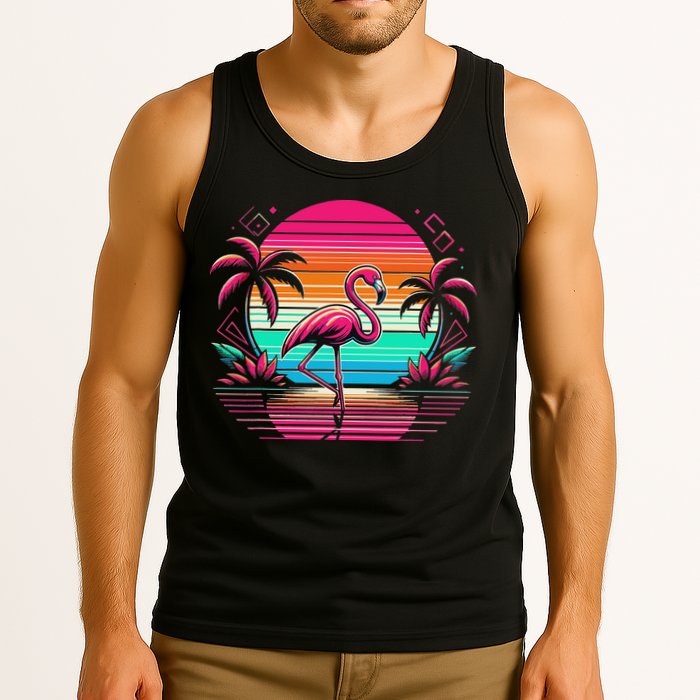 Flamingo Beach Summer Vibes Palm Tree Tropical Summer Tank Top