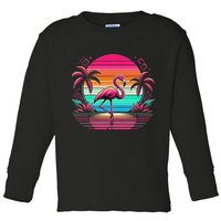 Flamingo Beach Summer Vibes Palm Tree Tropical Summer Toddler Long Sleeve Shirt