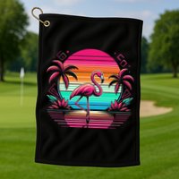 Flamingo Beach Summer Vibes Palm Tree Tropical Summer Golf Towel