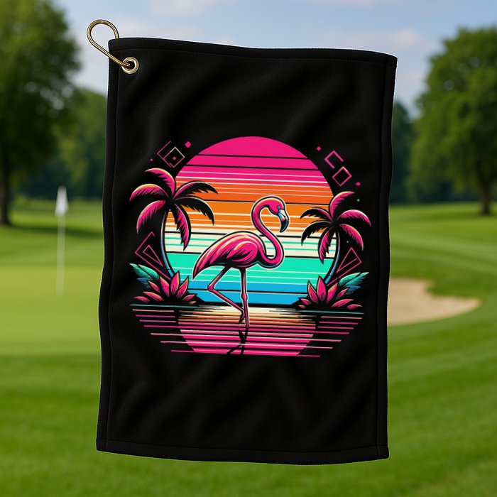 Flamingo Beach Summer Vibes Palm Tree Tropical Summer Golf Towel